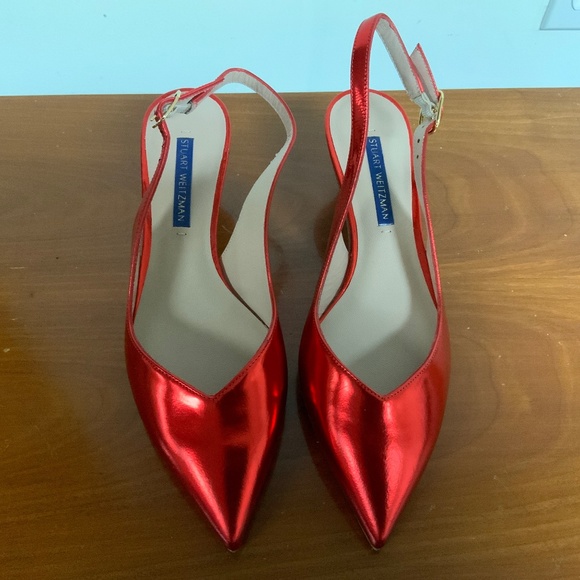 Stuart Weitzman (Vero Cuoio) sling back low heel shimmering red size 36 1/2-NWOT - Picture 1 of 4